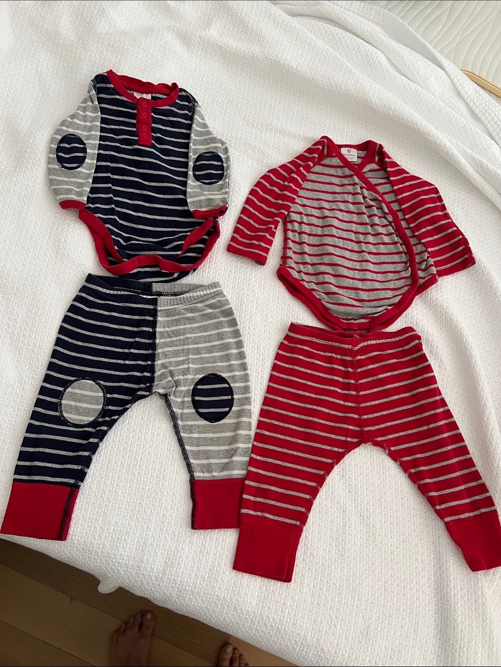 Hanna Andersson Red & Navy Striped Baby One-Piece and Pants Sets 4 pieces in all